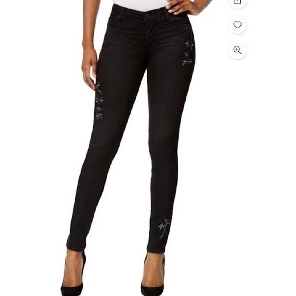 Kut From The Kloth Diana Embroidered Mid Rise Skinny‎ Jeans Black Size 0 NEW